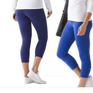 Lululemon Wunder Under Crop Reversible Blue Sz 6
